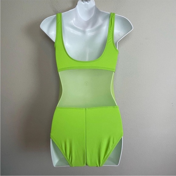 🔥 LA BLANCA by Rod Beattie Swimwear Neon Green Mesh Middie Belt One Piece Size 8 - Picture 6 of 9